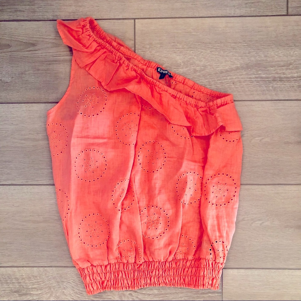 Express off / one Shoulder Orange Shirt Medium